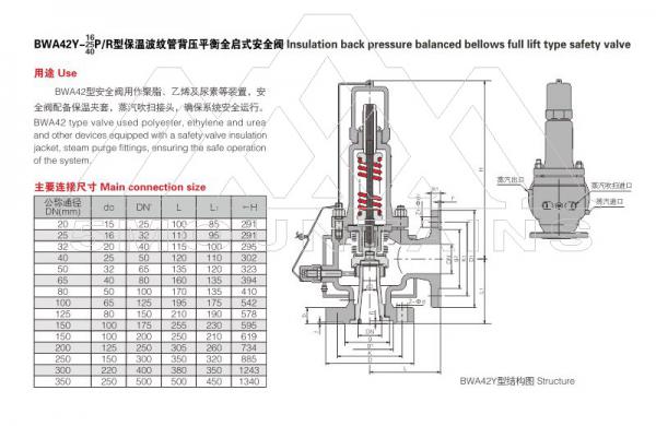 BWA42Y cleaning bellows back pressure balance full lift safety valve