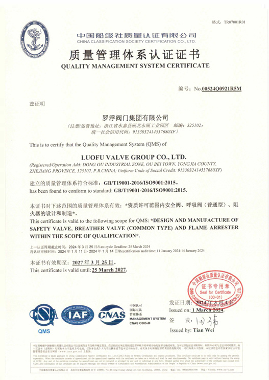 Quality Management System Certificate